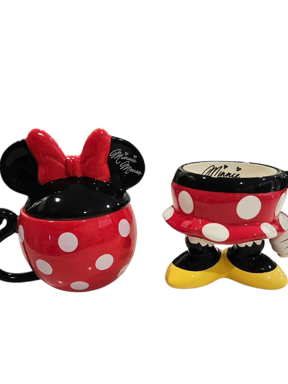 Minnie Mouse Polka Dot Ceramic Mug Set - Red, Black, White, Yellow  Set of 2